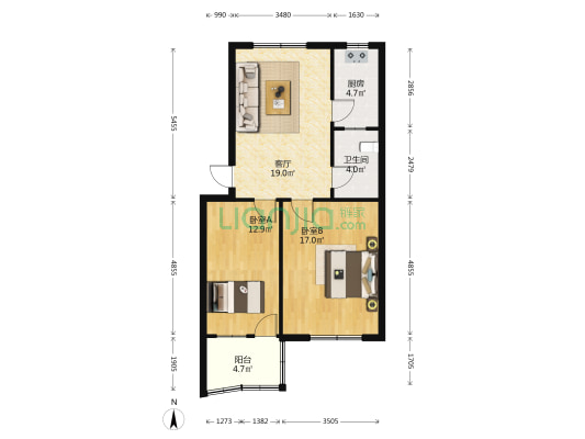 土产公司家属院(中华路128号) 2室1厅1卫 78平方