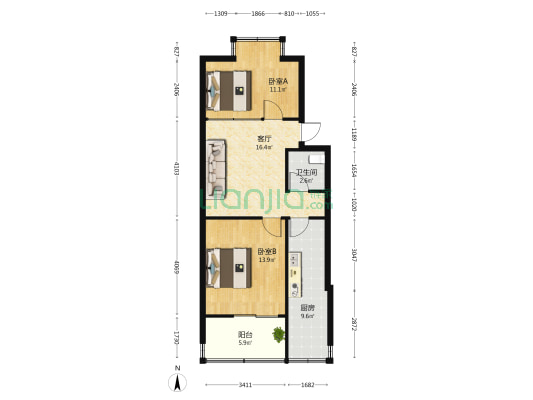 供销社院 2室1厅1卫 68平方