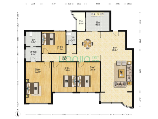 华景苑智苑楼 4室1厅3卫 201平方