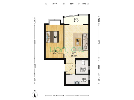 富海中心 1室1厅1卫 69平方
