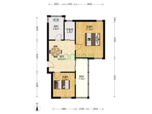 湖西北路 2室1厅1卫 60平方
