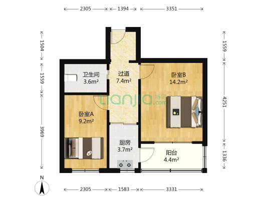 同德路 2室0厅1卫 59平方