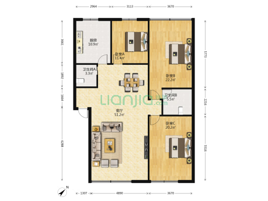 静寓花园 3室1厅2卫 151平方