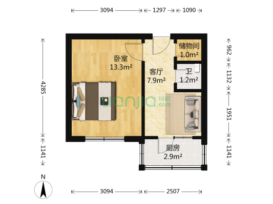 大连湾街1号 1室1厅1卫 32平方