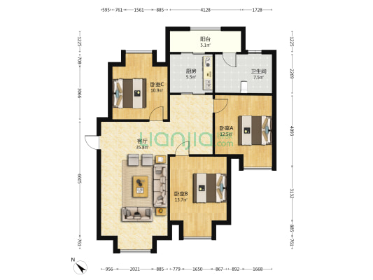 花谷路35号 3室1厅1卫 106平方