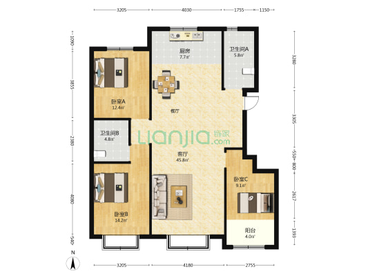 雅柏文一号公馆 3室1厅2卫 146平方