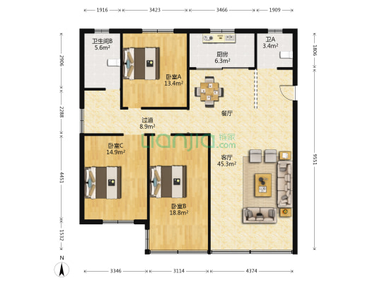 中丝苑 3室1厅2卫 133平方