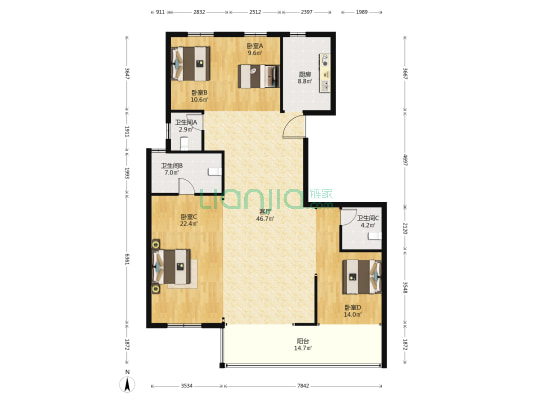 高峰璟麟府 4室1厅3卫 183平方