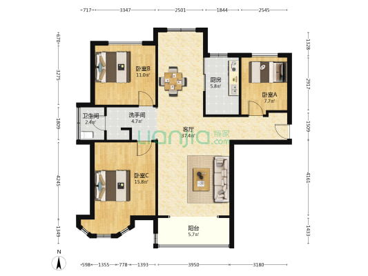 香缇公馆(公寓) 3室1厅2卫 101平方
