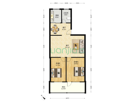 水厂小区 2室2厅1卫 91平方