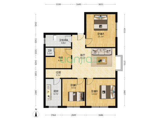 玉带家园 4室1厅2卫 110平方