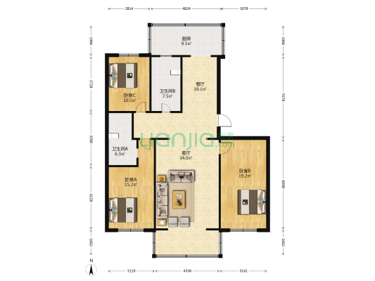 建总小区 3室2厅2卫 146平方
