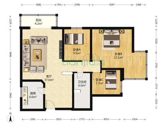 潘家园小区 3室1厅1卫 123平方