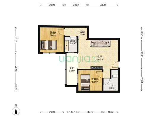 鸿燕居 2室1厅1卫 68平方