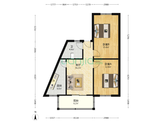 沿河花园小区 2室1厅1卫 70平方