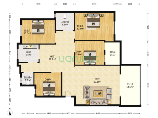 香洲名都(北院) 4室2厅2卫 170平方