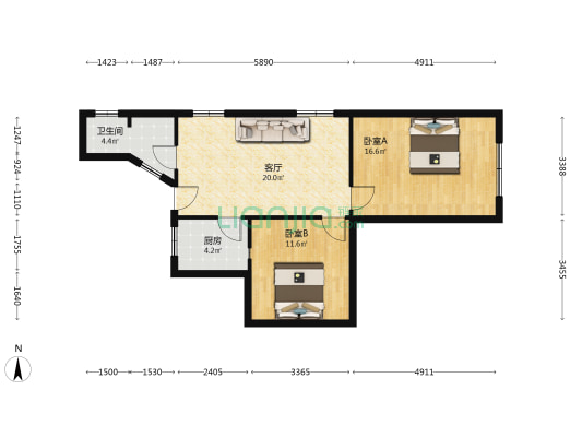 北大街29号 2室1厅1卫 78平方