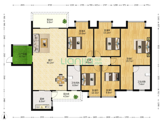 碧玉园 5室1厅2卫 179平方