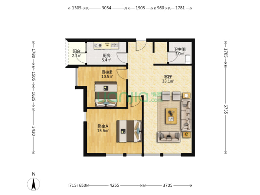锦绣年华 2室1厅1卫 104平方