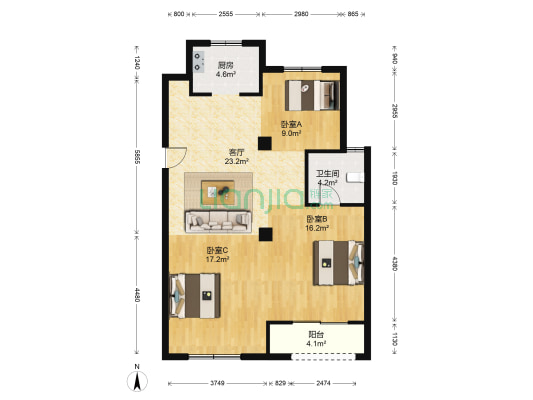 悦府花苑 3室1厅1卫 103平方