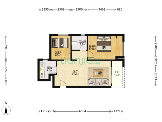 万科大都会贤悦苑 2室1厅1卫 74平方