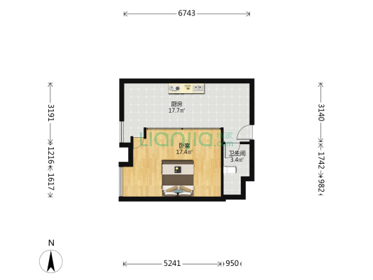 东恒国际 1室0厅1卫 55平方