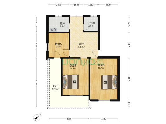 新福路12号院 3室1厅1卫 80平方