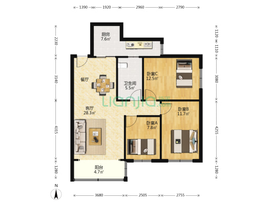 南桦花园 3室1厅1卫 94平方