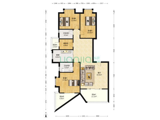 荷塘月色 3室1厅2卫 163平方