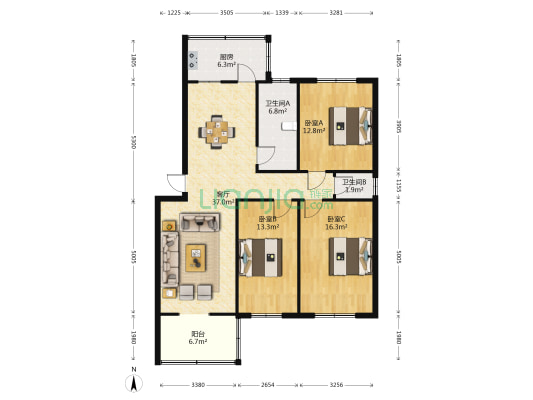 沿溪花园 3室1厅2卫 125平方