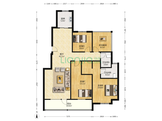 朗诗澄园 4室1厅2卫 122平方