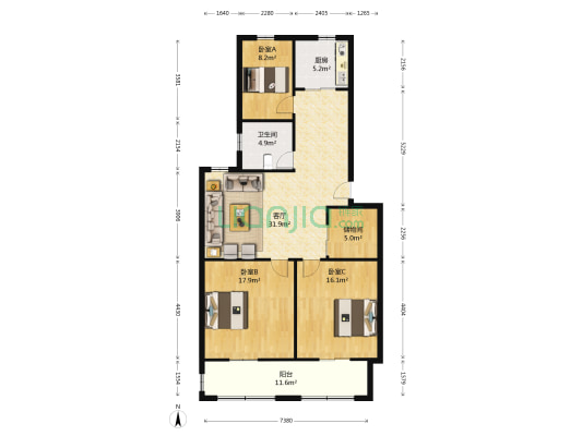 文馨苑小区 3室1厅1卫 114平方