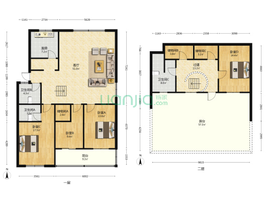 江东路住宅区 4室1厅3卫 140平方