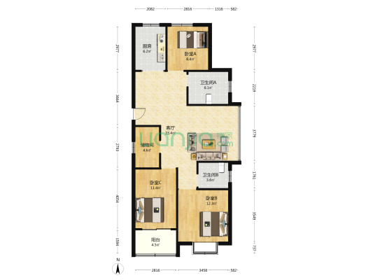 大中家园 3室1厅2卫 112平方