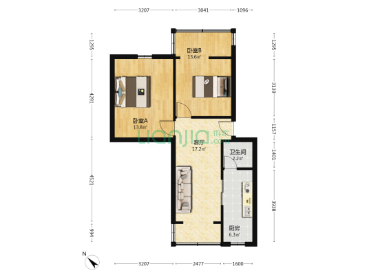 一环路西三段210号 2室1厅1卫 59平方