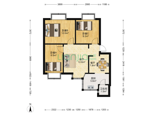 昆明制药厂宿舍 3室2厅1卫 60平方
