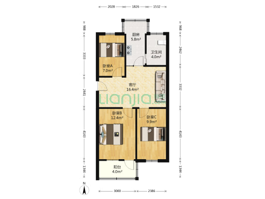 港中新村二区 3室1厅1卫 79平方