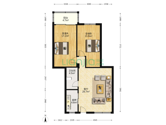 黄石大厦 2室1厅1卫 92平方