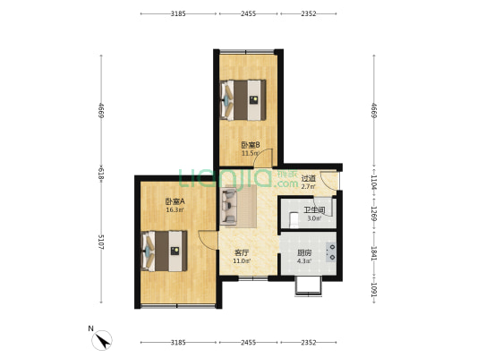 罗家庄供电局宿舍 2室1厅1卫 60平方