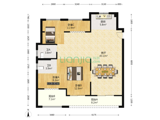宏地金玉府鑫钰园 3室1厅2卫 118平方