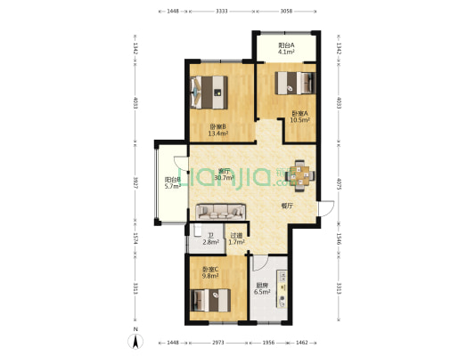德润铂悦 3室1厅1卫 118平方