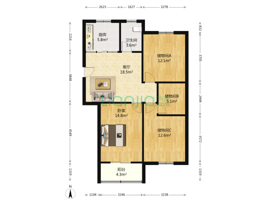 北门路36弄小区 1室1厅1卫 103平方