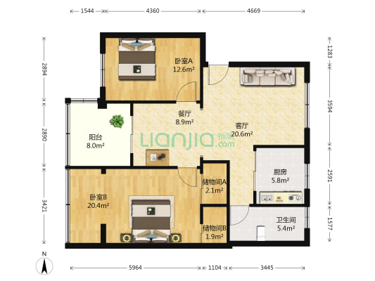 银河里 2室2厅1卫 99平方
