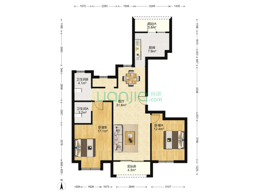 尚林花苑 2室1厅2卫 116平方