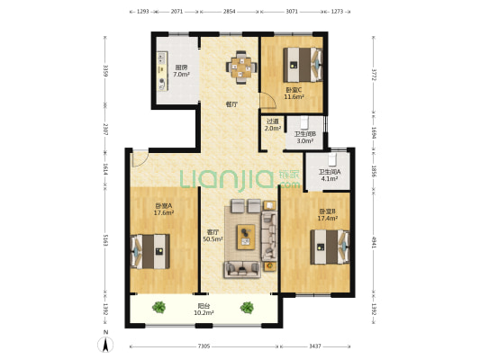 东洲华府 3室1厅2卫 141平方