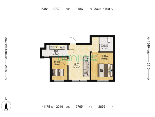 万龙台北明珠西区 2室1厅1卫 64平方