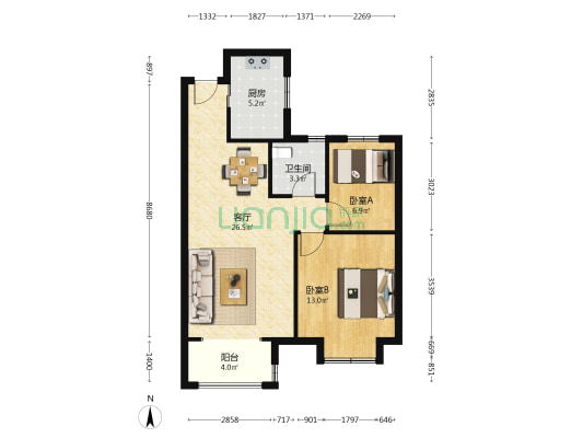 桃湖里花园东苑 2室1厅1卫 88平方