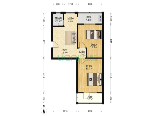颍河路187-192号院 2室1厅1卫 60平方