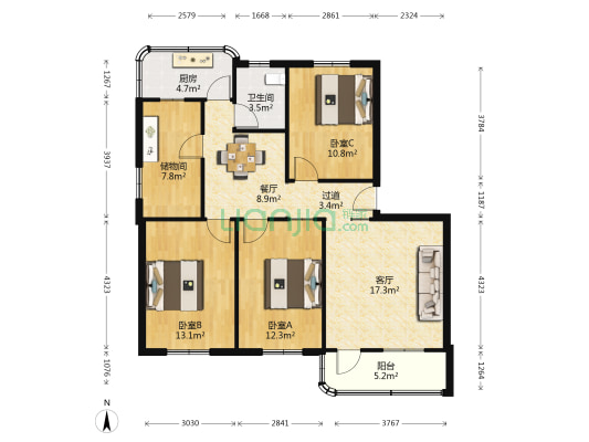 农垦机械厂宿舍 3室2厅1卫 89平方