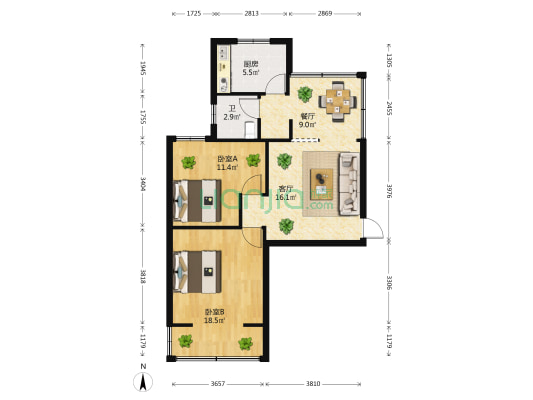 西坝路283号 2室2厅1卫 68平方